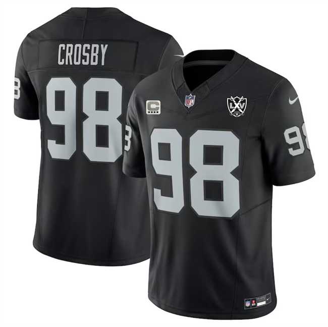 Men & Women & Youth Las Vegas Raiders #98 Maxx Crosby Black 2024 F.U.S.E With 4-Star C Patch And 65th Anniversary Patch Vapor Stitched Jersey